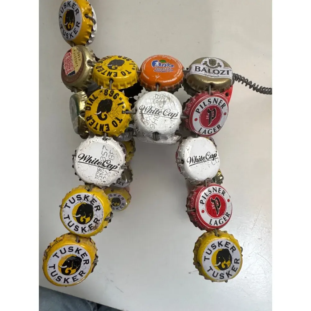 Folk Art Giraffe Upcycled Bottle Caps Handmade Decor Man Cave Recycled Unique